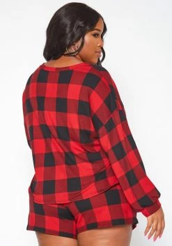 Plus Size Checker Plaid Lounge Two Piece Set -Asoph Sales Shop 2019216 110 3