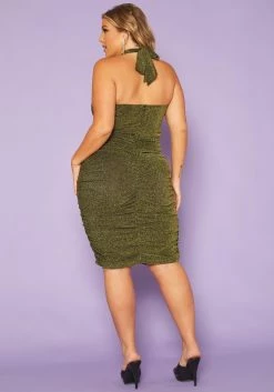 Plus Size Golden Shimmer Halter Neck Midi Dress -Asoph Sales Shop 2019221 286 3