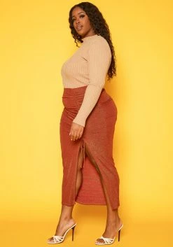 Plus Size Drawstring Hem Shimmer Maxi Skirt -Asoph Sales Shop 2019223 120 2