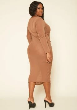 Plus Size Ruched Mesh Bodycon Midi Dress 8 Plus Size Ruched Mesh Bodycon Midi Dress -Asoph Sales Shop 2019227 142 3