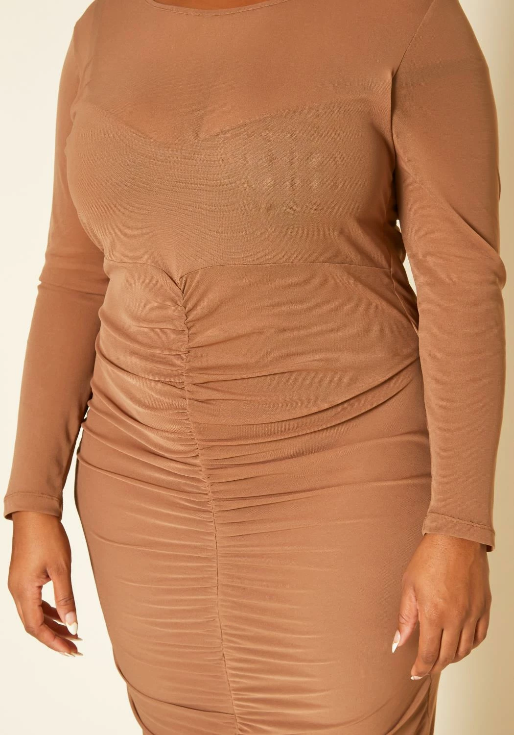 Plus Size Ruched Mesh Bodycon Midi Dress 5 Plus Size Ruched Mesh Bodycon Midi Dress - Image 5