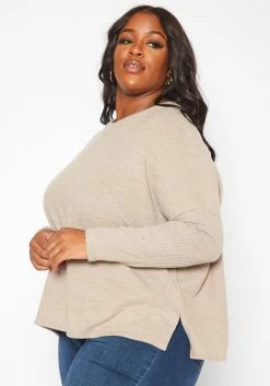 Plus Size Casual Knit Relaxed Long Sleeve Shirt -Asoph Sales Shop 2019261 190 2