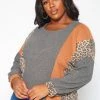 Plus Size Leopard Color Block Knit Sweater
