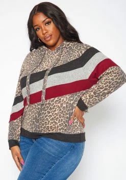 Plus Size Leopard Print Color Block Hooded Sweater -Asoph Sales Shop 2019277 361 2
