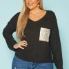 Plus Size Snakeskin Pocket Hem Long Sleeve Shirt