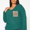 Plus Size Snakeskin Pocket Hem Long Sleeve Shirt
