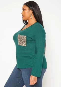 Plus Size Snakeskin Pocket Hem Long Sleeve Shirt -Asoph Sales Shop 2019278 161 2