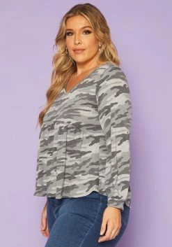 Plus Size Camo Print Long Sleeve Top -Asoph Sales Shop 2019280 354 2