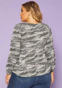 Plus Size Camo Print Long Sleeve Top -Asoph Sales Shop 2019280 354 3