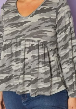 Plus Size Camo Print Long Sleeve Top -Asoph Sales Shop 2019280 354 4