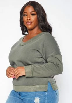 Plus Size Casual V Neck Long Sleeve Top -Asoph Sales Shop 2019282 125 2