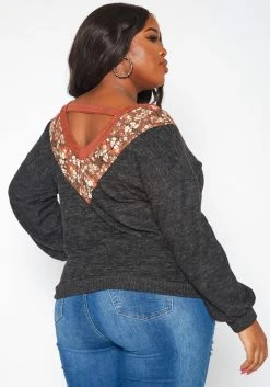 Plus Size Floral Print V Neck Long Sleeve Top -Asoph Sales Shop 2019283 108 3