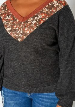 Plus Size Floral Print V Neck Long Sleeve Top -Asoph Sales Shop 2019283 108 4