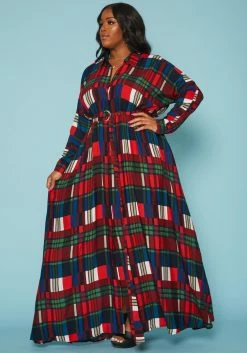 Plus Size Plaid Button Front Collar Maxi Dress 7 Plus Size Plaid Button Front Collar Maxi Dress -Asoph Sales Shop 2019312 128 2