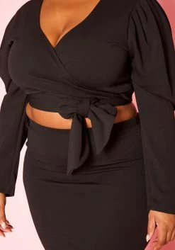 Plus Size Long Sleeve Wrap Blouse & Pencil Skirt Set 9 Plus Size Long Sleeve Wrap Blouse & Pencil Skirt Set -Asoph Sales Shop 2019332 001 4