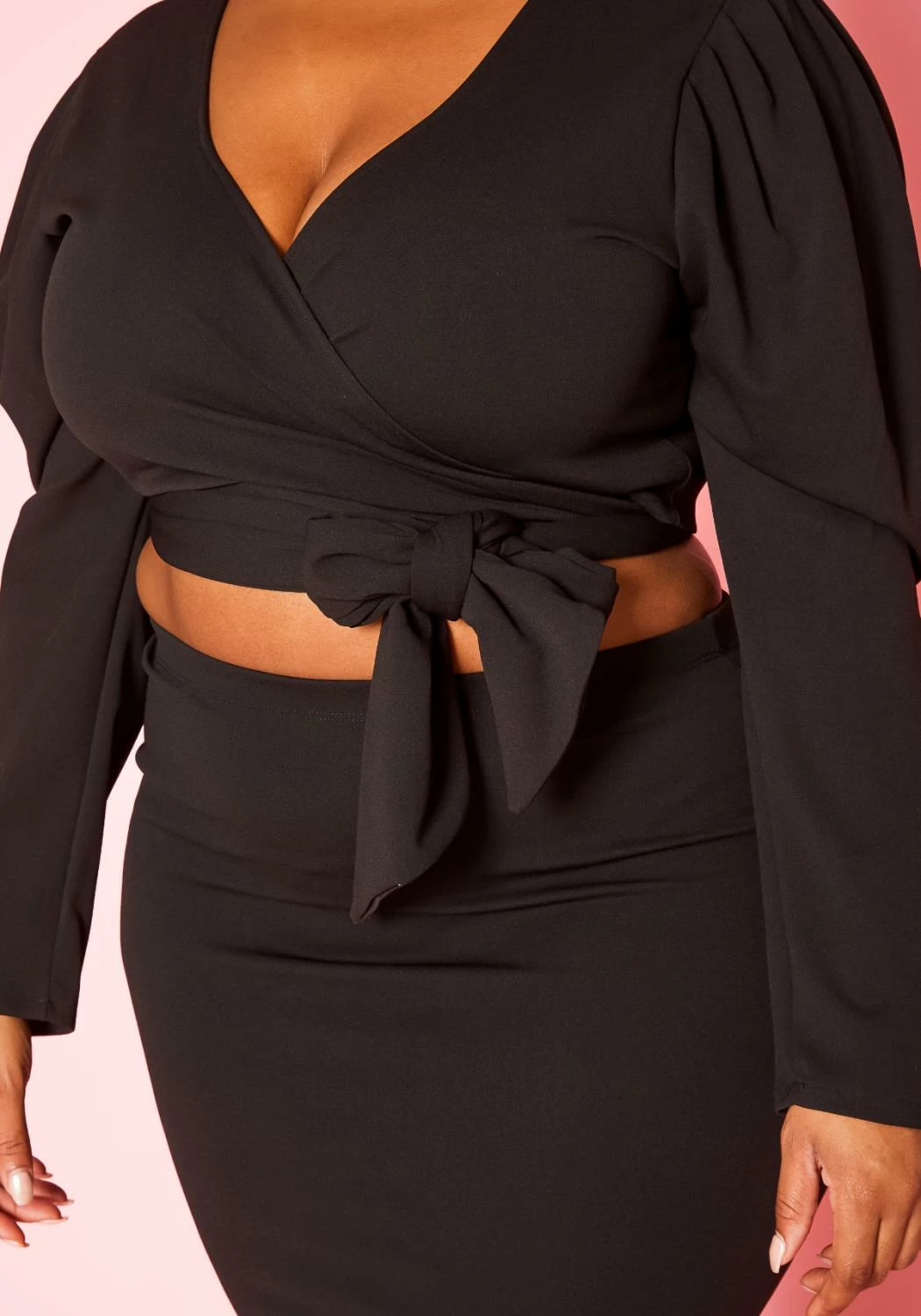 Plus Size Long Sleeve Wrap Blouse & Pencil Skirt Set 5 Plus Size Long Sleeve Wrap Blouse & Pencil Skirt Set - Image 5