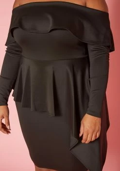 Plus Size Asymmetric Peplum Off Shoulder Mini Dress -Asoph Sales Shop 2019335 001 4