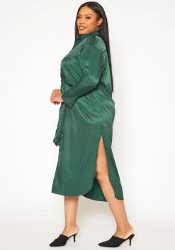 Plus Size Satin Button Front Midi Dress -Asoph Sales Shop 2019336 161 2