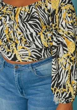 Plus Size Chainlink Zebra Print Long Sleeve Blouse -Asoph Sales Shop 2019338 172 4