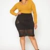 Plus Size Mesh Cut Out Bodycon Skirt