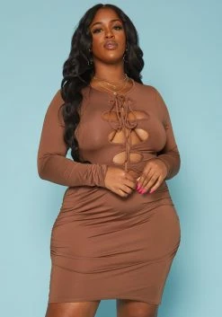 Plus Size Front Tie Closure Bodycon Mini Dress