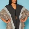 Plus Size Leopard Print Color Block Cardigan