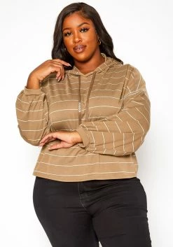 Plus Size Striped Hooded Sweater