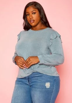 Plus Size Ruffle Trim Long Sleeve Top -Asoph Sales Shop 2019360 158 2