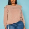 Plus Size Ruffle Trim Long Sleeve Top
