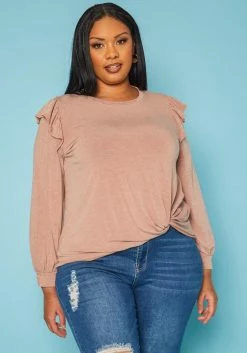 Plus Size Ruffle Trim Long Sleeve Top