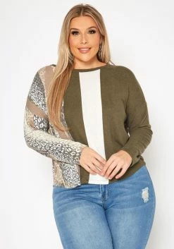 Plus Size Color Block Casual Sweater