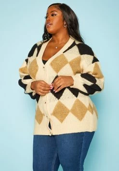 Plus Size Diamond Plaid Knit Cardigan -Asoph Sales Shop 2019363 001 2