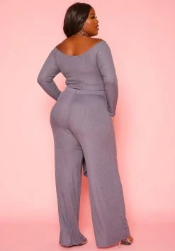 Plus Size Ribbed Knit Long Sleeve Top & Pants Set -Asoph Sales Shop 2019368 749 2