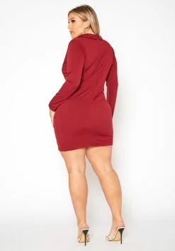 Plus Size Notch Collar Long Sleeve Mini Dress -Asoph Sales Shop 2019384 111 3