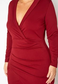 Plus Size Notch Collar Long Sleeve Mini Dress -Asoph Sales Shop 2019384 111 4