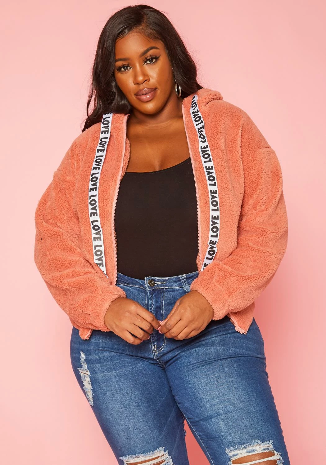 Plus Size Faux Fur Hooded Love Sweater 2 Plus Size Faux Fur Hooded Love Sweater - Image 2