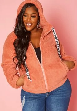 Plus Size Faux Fur Hooded Love Sweater