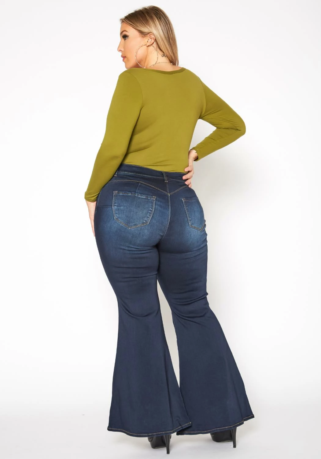 Vibrant Plus Size Butt Lift Bell Bottom Denim Jean 4 Vibrant Plus Size Butt Lift Bell Bottom Denim Jean - Image 4