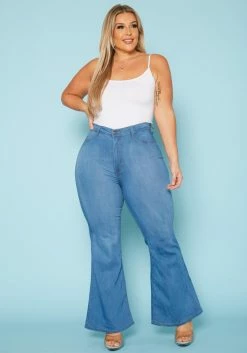 Vibrant Plus Size Classic Blue Flared Hem Jean