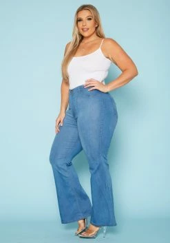Vibrant Plus Size Classic Blue Flared Hem Jean -Asoph Sales Shop 2019539 938 2