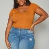 Plus Size Ribbed Scoop Neck Short Sleeve Bodysuit