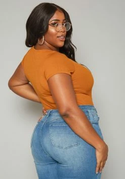 Plus Size Ribbed Scoop Neck Short Sleeve Bodysuit -Asoph Sales Shop 2019550 159 3