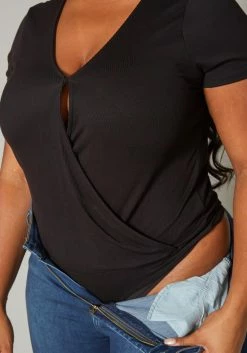 Plus Size Ribbed V Neck Short Sleeve Bodysuit -Asoph Sales Shop 2019551 001 4