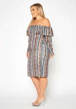 Plus Size Multi Striped Off Shoulder Dress -Asoph Sales Shop 2019553 106 2