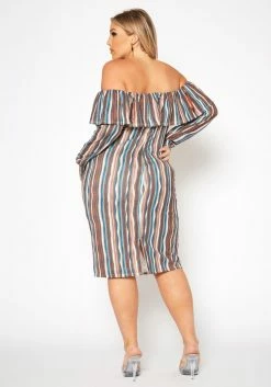 Plus Size Multi Striped Off Shoulder Dress -Asoph Sales Shop 2019553 106 3