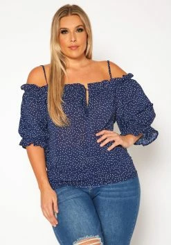 Plus Size Polka Dot Off Shoulder Cami Blouse