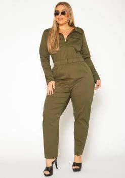 Plus Size Olive Cargo Jumpsuit