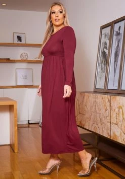 Plus Size Basic Long Sleeve Fit & Flare Maxi Dress -Asoph Sales Shop 2019556 111 2