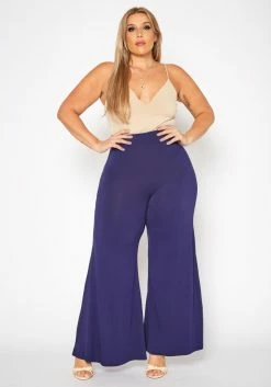 Plus Size Solid High Waist Flare Pants