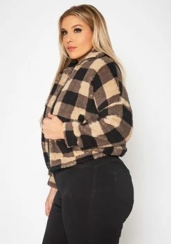 Plus Size Faux Fur Plaid Zip Front Sweater -Asoph Sales Shop 2019559 118 2
